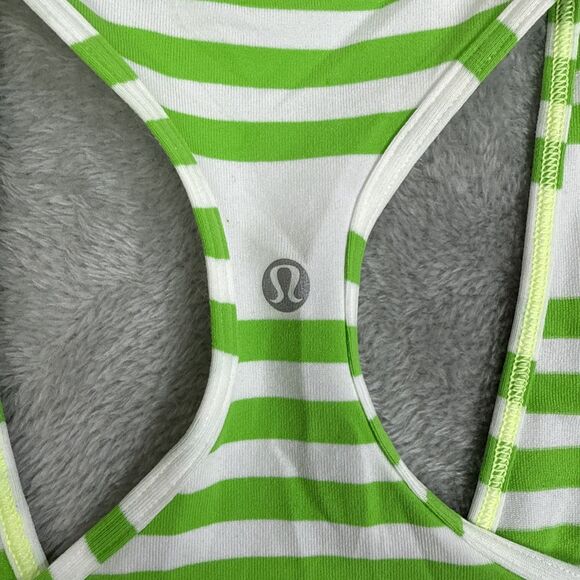 Lululemon Women’s Tank Top Size 4 Cool Racerback Exhale Ocean Stripe Green White - Picture 7 of 8